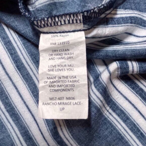 SHOW ME YOUR MUMU Rancho Mirage Tunic Dress Size Medium Lace Up Navy Blue Stripe - Picture 11 of 14